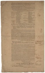 Constituição, primeira impressão, impressa por Dunlap & Claypoole, 17-19 de setembro de 1787 (ver também GLC 695933, GLC 695934 e GLC 695935)