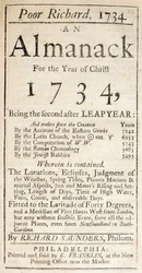 Capa de Pobre Ricardo, um Almanaque, 1734 (impresso)