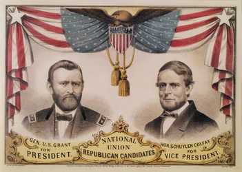 Cartaz eleitoral para a eleição presidencial de 1868 dos EUA que descreve Ulysses S. Grant e Schuyler Colfax, 1868