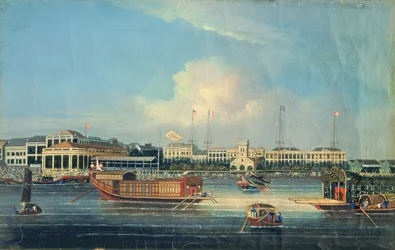 Fábricas em Canton, do porto, China, 1850