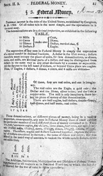 Dinheiro Federal, página de The Scholars Arithmetic 6th Edition, por Daniel Adams, publicado por NHKeene, 1810 (impressão)