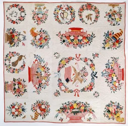 Edredão de bandeira e flor, c.1860 (algodão)