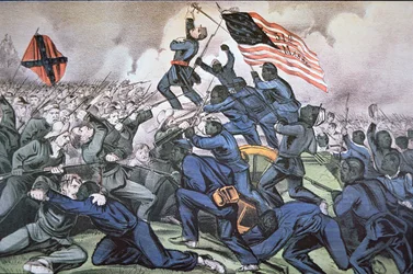 Forte Wagner invadido pelo 54º Regimento de Massachusetts (Colorido)