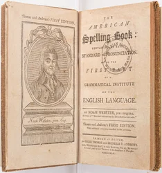 Frontispício de "The American Spelling Book", de Noah Webster, Boston, 1789