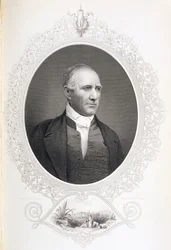 General Samuel Houston, de "A História dos Estados Unidos", vol. II, de Charles Mackay, gravado a partir de um daguerreótipo (gravura)