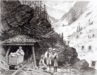 Gold and Silver Mining, Colorado - Uma montanha de pente de mel, a partir de um desenho de Frenzeny e Tavernier