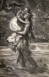 Hiawatha e Minnehaha, ilustração do poema &39;Hiawatha&39; de Henry Wadsworth Longfellow (1807-82) escrito em 1855