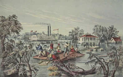Água alta no Mississippi, bar. 1868, Currier & Ives