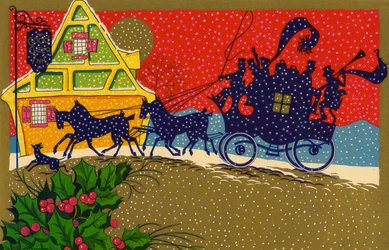 Carruagem puxada por cavalos na véspera de Natal
