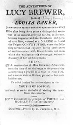 Página de introdução de As Aventuras de Lucy Brewer, impressa por H. Trumbull, Boston, 1815