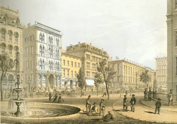 LaSalle Street da Courthouse Square, da Chicago Illustrated, com descrições literárias de James W. Sheahan, publicadas por Jevne & Almini, Chicago, 1866-67.