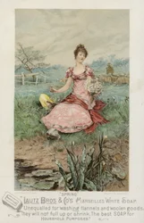 Senhora, sentando, em, prado