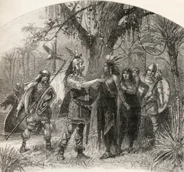 Desembarque dos nórdicos, de "Uma Breve História dos Estados Unidos", publicado pela AS Barnes und Co. em 1885