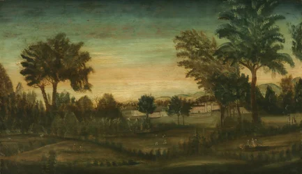 Paisagem, com, edifícios, tarde, 18º século