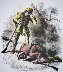 "Last of the Mohicans" de James Fenimore Cooper (1789-1851) 1826 (gravura colorida)