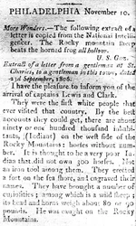 Carta anunciando a chegada dos capitães Lewis e Clark, do The Boston Intelligencer, 19 de novembro de 1806 (impressão)