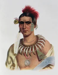 Ma-Has-Kah ou "Nuvem Branca", um chefe de Iowa, ilustração de "As tribos indígenas da América do Norte, Vol. 1", por Thomas L. McKenney e James Hall, pub. John Grant