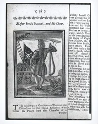 Major Stepe Bonnet, página 38 de Histórias e Vidas de Todos os Piratas Mais Notórios e suas Tripulações, Londres, 1725