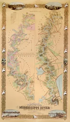 Mapa representando plantações no rio Mississippi de Natchez para Nova Orleans, 1858