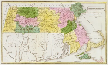 Mapa de Massachusetts, de "Coleções históricas de Massachusetts", por John Warren Barber, 1839