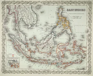 Mapa das Índias Orientais (gravura a cores)