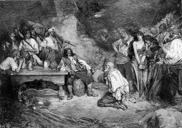 Morgan em Porto Bello, depois de “Bucaneiros e Marooners of the Spanish Main”, de Howard Pyle