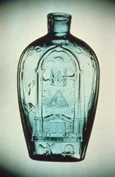 Frasco maçónico soprado em molde, vidraria Keene (Marlboro St.), c. 1815-17