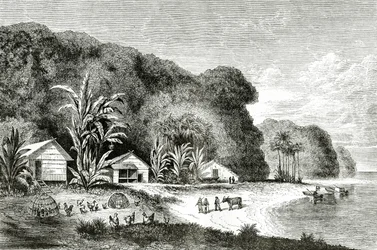 Foz do rio Saigon, ilustração de uma visita a Saigon de Walter Rose, publicada em Appletons Journal, 4 de maio de 1872
