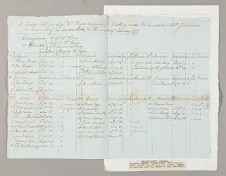 Rolo de reunião para a Companhia de Artilharia do Capitão William Pierce sob o comando do Coronel John Crane, janeiro de 1779 (caneta e tinta no papel) (ver também 2561290-93)