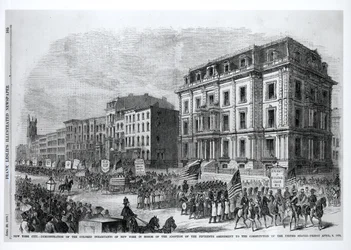Cidade de Nova Iorque: Demonstração dos Habitantes Coloridos de Nova Iorque em Honra à Adoção da Décima Quinta Emenda à Constituição dos Estados Unidos, 8 de abril de 1870, do 