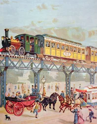 New York Elevated Railway, c.1880 (cor litho)