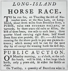 Aviso de uma corrida de cavalos em Long Island, de Rivington