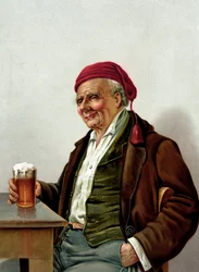Velho com uma Cerveja num Pub