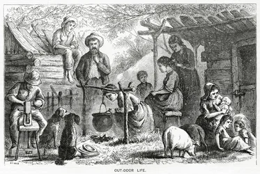 Out-door Life, ilustração para um longa-metragem, A Community of Outcasts, de Appletons Journal, 23 de março de 1872