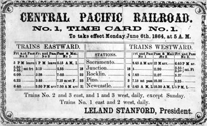 Cópia fotográfica do calendário original da Central Pacific Railroad Companys para 6 de junho de 1864, 1864
