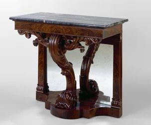 Tabela Pier, c. 1825-1830 (mogno; cereja, álamo tulipa, mármore, espelho de vidro)