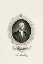 Retrato de Sam Houston com Vista da Cidade, c. 1855-c. 1860 (gravura com face de aço em papel tecido)