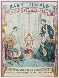 Cartaz publicitário do Baby Jumper ou Tuttes Patent Infant Gym, publicado por WJ Dailey