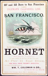 Cartaz anunciando o navio tosquiador &39;Hornet&39; de Nova York para São Francisco