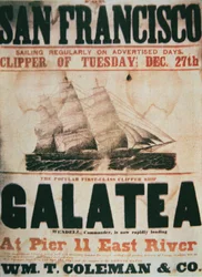 Cartaz publicitário da rota de Nova Iorque a São Francisco do navio cortador 