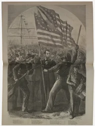 Presidente Lincoln se envolvendo na Batalha de Fort Stevens, ilustração de "Harper" s Weekly ", 1864