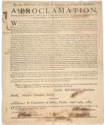 Proclamação do Congresso declarando cessação de armas e fim da guerra, 24 de abril de 1783