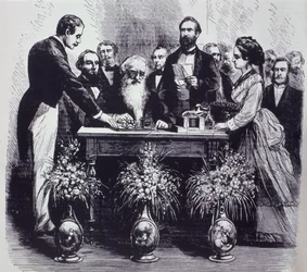 Professor Samuel Finley Breese Morse (1791-1872) Explicando o funcionamento de sua invenção