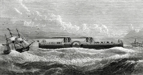 Navio-balsa proposto entre Dover e Calais, ilustração do Appletons Journal, 4 de maio de 1872