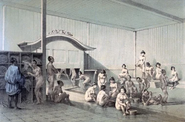 Banho público em Simoda, 1856 (aquatinta colorida)