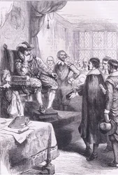 Puritanos perante James I, ilustração de Cassell