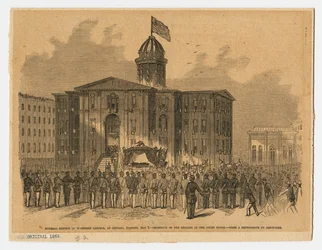 Recepção no tribunal durante o funeral de Abraham Lincoln, Chicago, Illinois