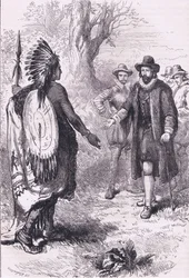 Recepção de um guerreiro Naragansett, ilustração de Cassell