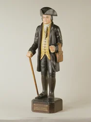 Escultura de Diedrich Knickerbocker que se encontrava no Knickerbocker Hall em Nova Iorque, c.1850-67 (madeira pintada)