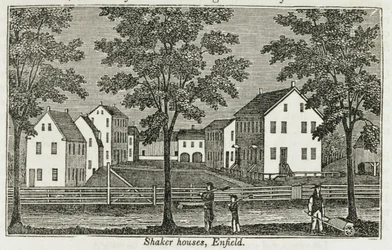 Casas Shaker em Enfield, de &39;Connecticut Historical Collections&39;, de John Warner Barber, 1856
